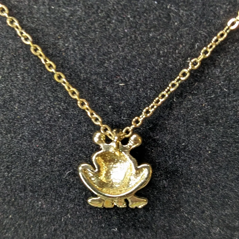Frog Prince Necklace With Green Faux Gem Eyes In Flocked Frog Gift Box
